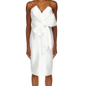 Badgley Mischka Strapless White Bow Front Silk Dress - Size 6